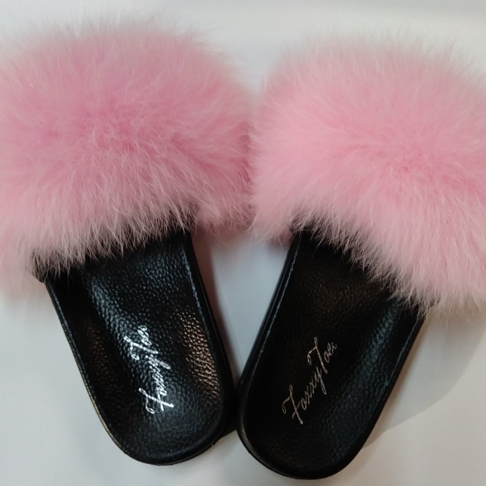 Premium Fox Fur Slides | light pink BARBIANA | Foxxytoes